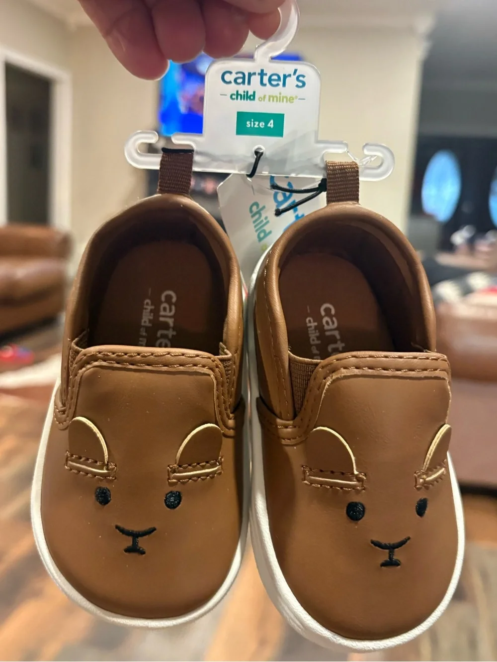 Carter's Brown Toddler Slip-On Shoes with Embroidered Bunny Face